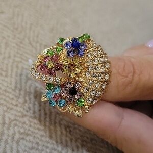 BASKET OF FLOWERS Multicolor Crystal Brooch